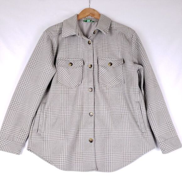 dip Tops - Dip Plaid Shirt Jacket Women Small Gray Button Front Shacket Long Sleeve Pockets